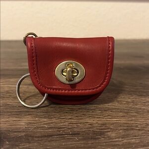 Coach Vintage Rare Red Leather Turn Lock Keychain Pouch